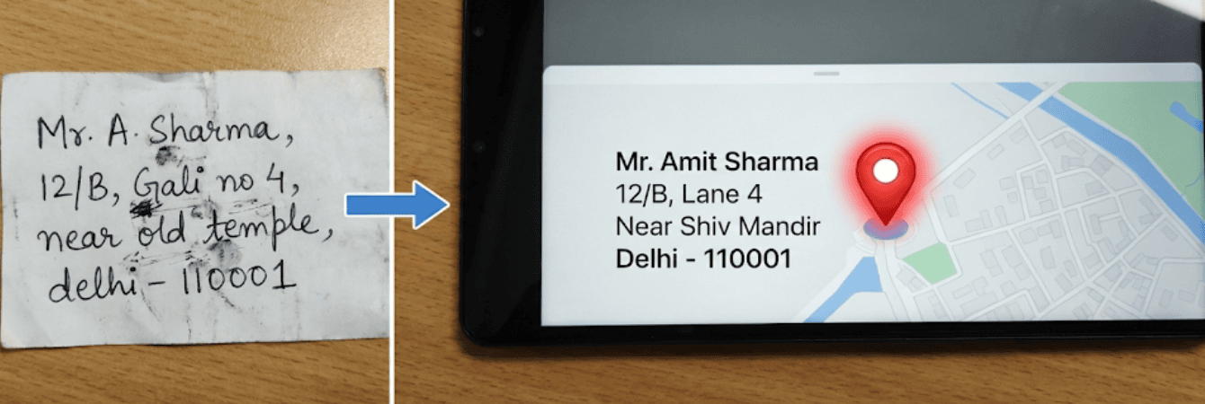 Before–after comparison of messy vs validated delivery address