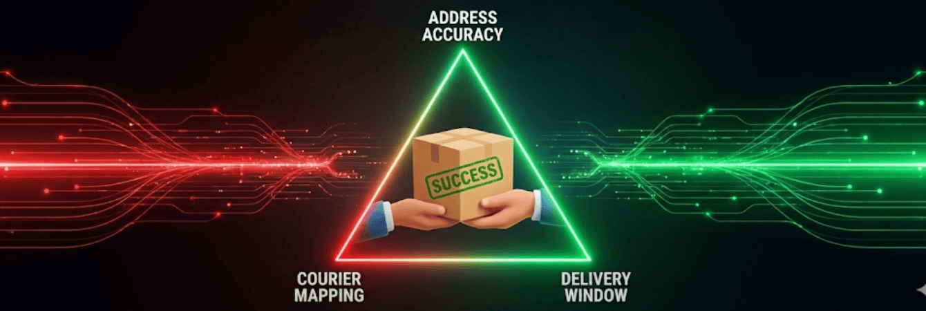 Diagram showing the three causes of RTO: incorrect address, wrong courier mapping, and poor delivery timing